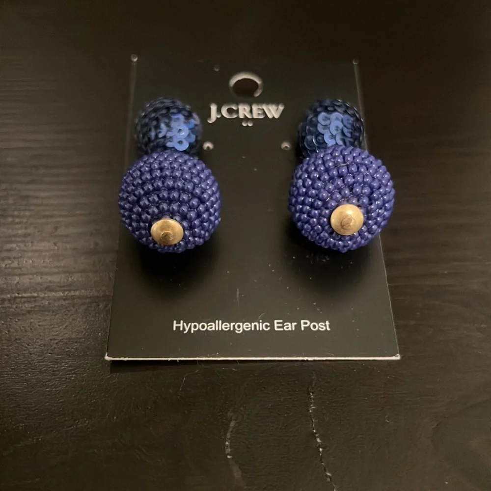 J.Crew Blue Beaded Statement Drop Earrings Gold Tone NWT